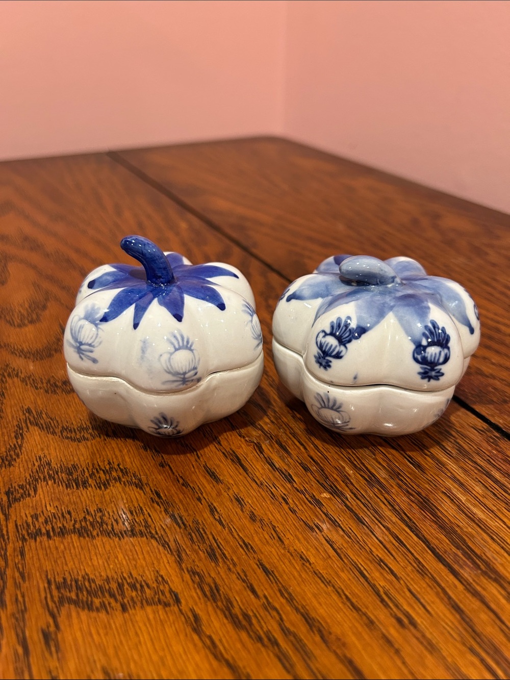 Blue and White Ceramic Pumpkin Trinket Boxes - Decorative Home Art